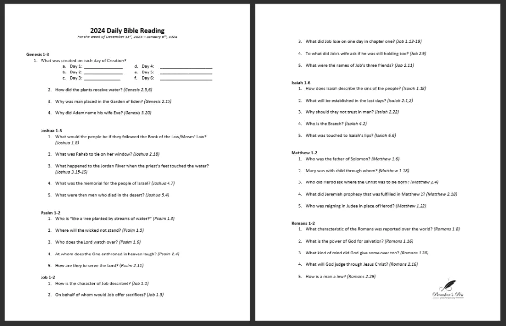 2024 Full Bible Daily Bible Reading Series